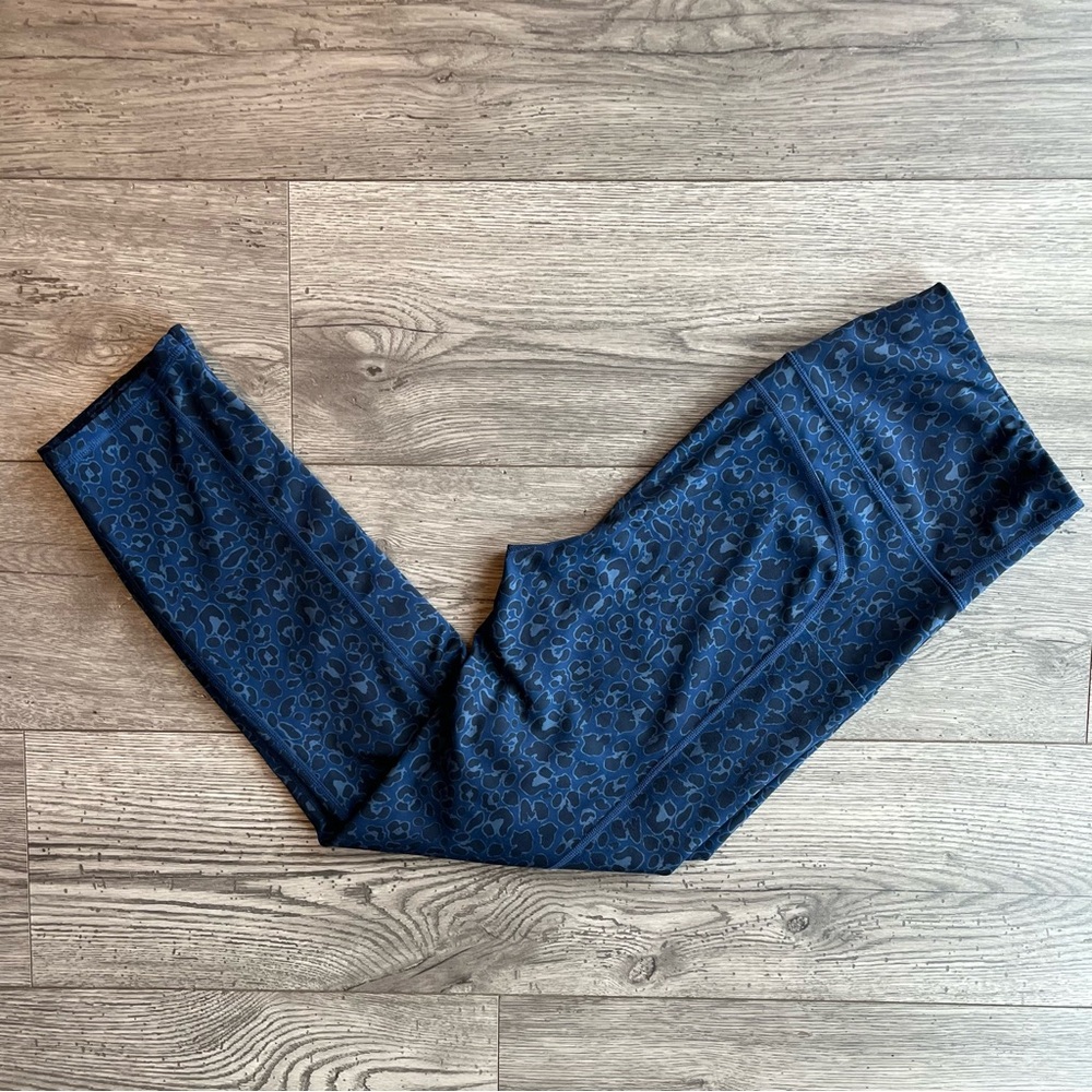 Ouges Womenโs Cheetah Animal Print Workout Leggings Blue Black Stretchy Size XL